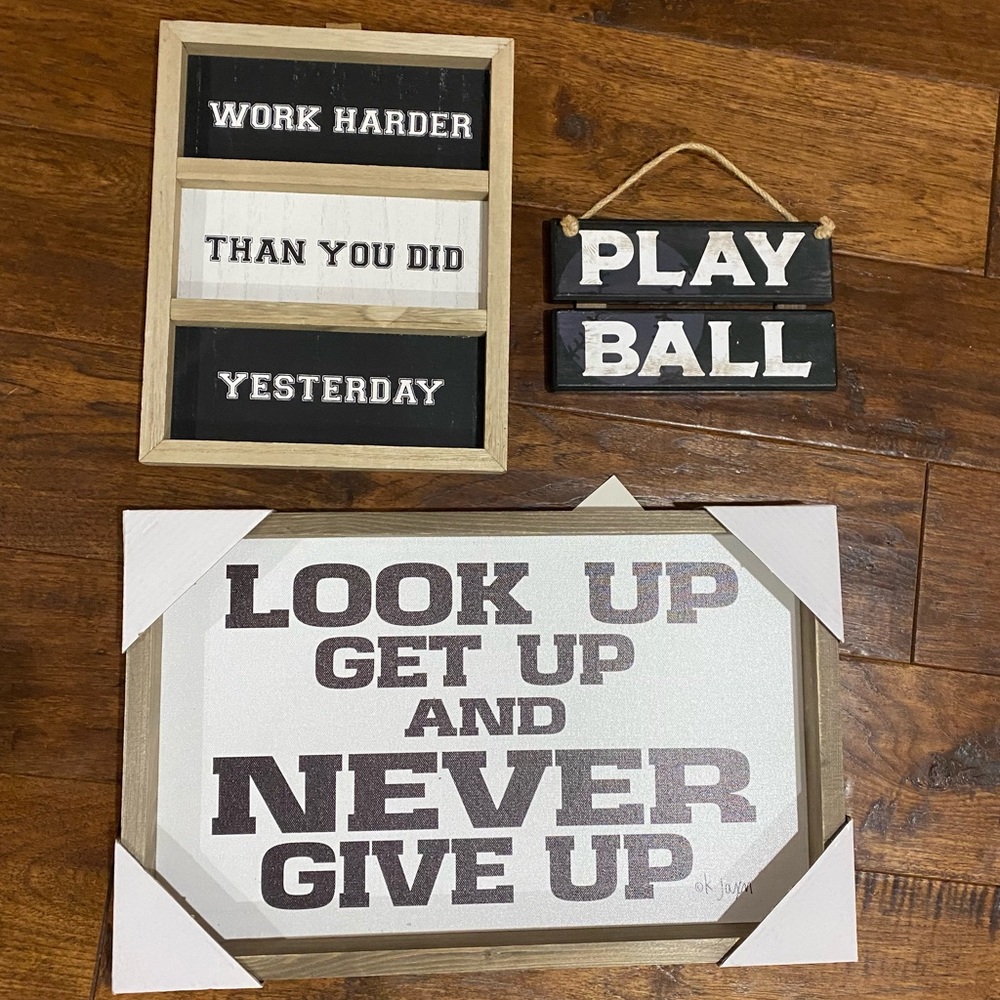 NEW Set of 3 Hobby Lobby Sports Motivational Wall Decor Christmas Sign Wood Kids